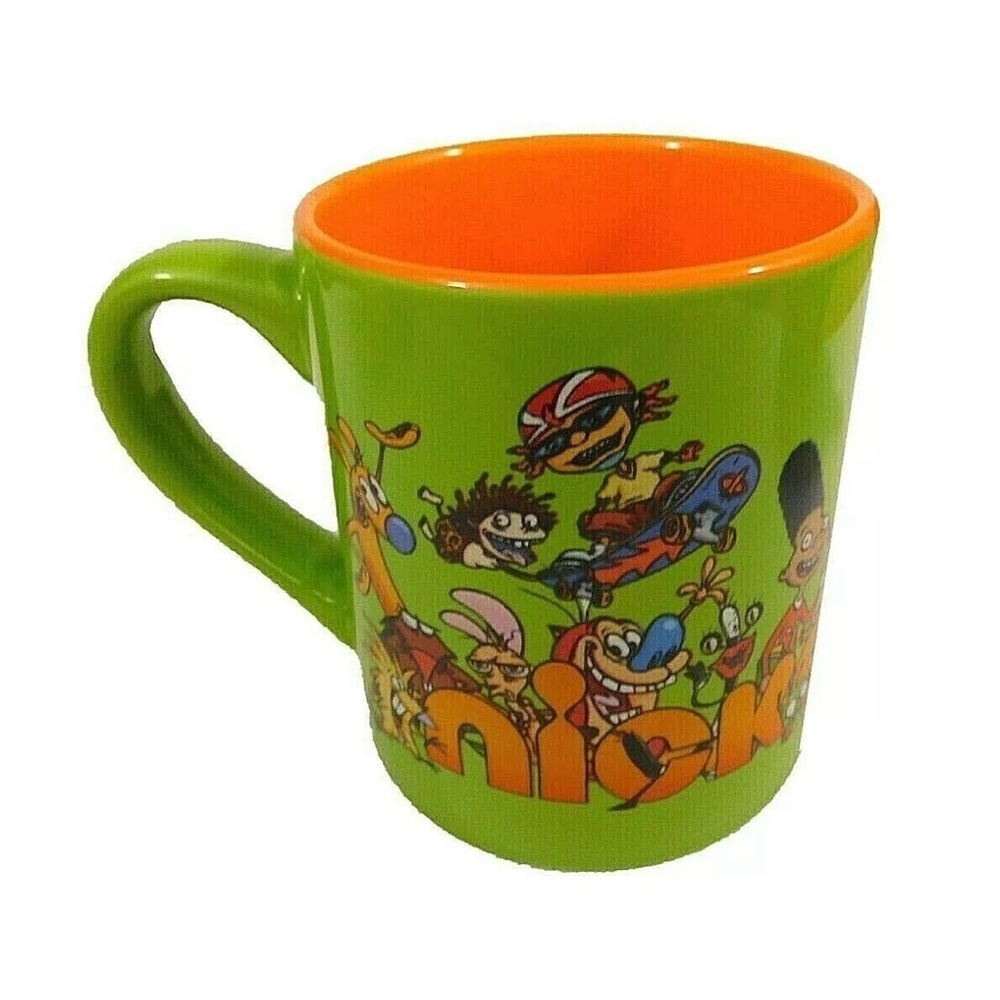 Nickelodeon Retro 90's Characters Coffee Mug Cup Green & Orange Ceramic 14 Oz